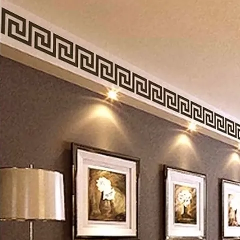 Sticker Mural Miroir en Acrylique Motif Clé Grecque Géométrique Bordure Décalcomanie Pour Salon Décoration Intérieure