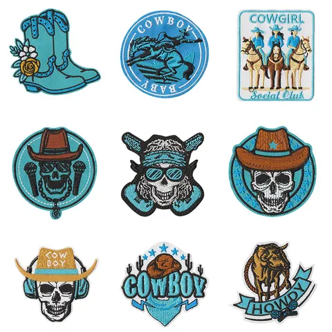 Western Cowboy Embroidery Patch Applique DIY Decorative Iron On Patches For Clothing Jacket Backpack