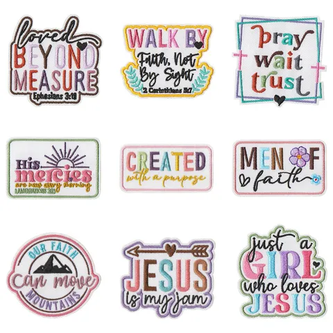 Inspirational Bible Verse Embroidery Patch Jesus Religious Badge Iron On Applique For Clothes Bag DIY Decoration