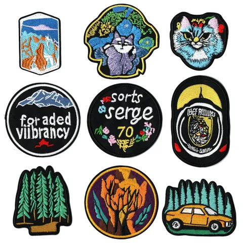 Handmade DIY Embroidery Patches Cute Cat Mountain Car Applique Iron On Cloth Badges For Clothes Jacket Hat Craft Decor