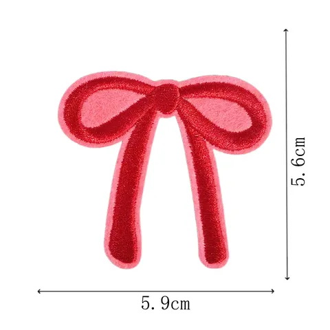 Red Bow Embroidery Patches Cute Fabric Applique Badge For DIY Hair Clips Clothing Repair Craft Decoration