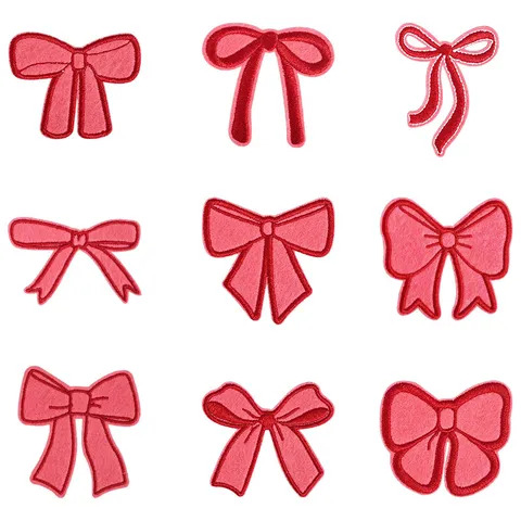Red Bow Embroidery Patches Cute Fabric Applique Badge For DIY Hair Clips Clothing Repair Craft Decoration
