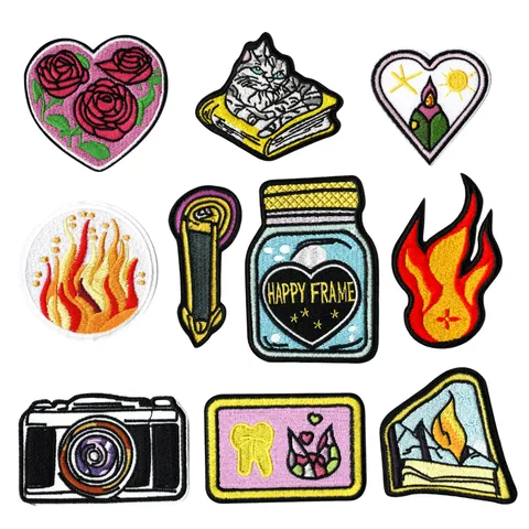 Écusson Brodé Flamme Punk DIY Caméra Squelette Fleur Patch Thermocollant Badge Pour Vêtements Veste Jeans Réparation
