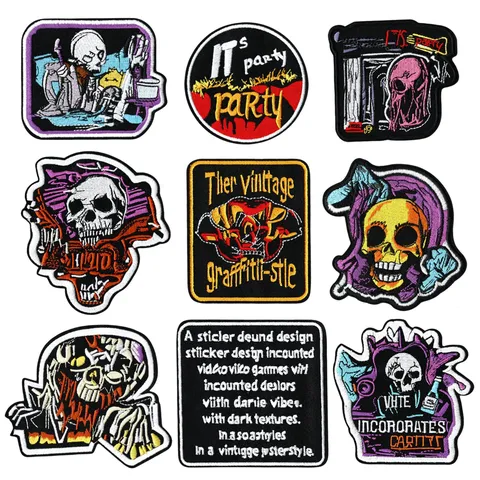 Punk Style Tête de Mort Broderie Patch Badge Brodé par Ordinateur Accessoires de Vêtements Pour Vestes Chapeaux Chaussures