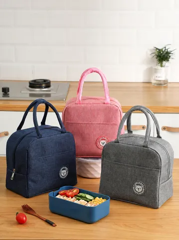 Waterproof Insulated Lunch Bag Cute Bear Pattern Portable Thermal Bento Box Tote Bag Thickened Meal Prep Storage Bag