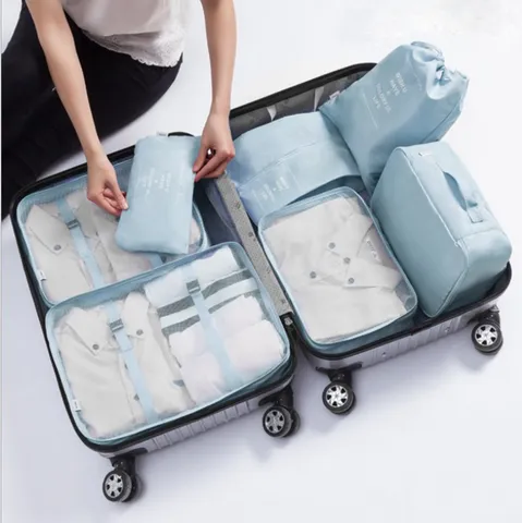 Ensemble de Sacs de Rangement de Voyage Sept Pièces Organisateur de Bagages Imperméable Cubes d'Emballage