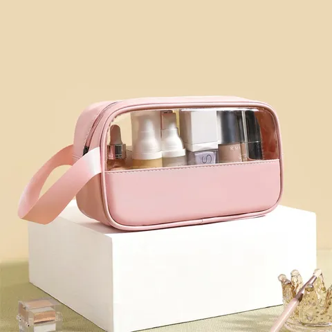 Trousse de Toilette Trousse de Maquillage PVC PU Imperméable Grande Capacité Sac de Rangement Portable de Voyage avec Poignée