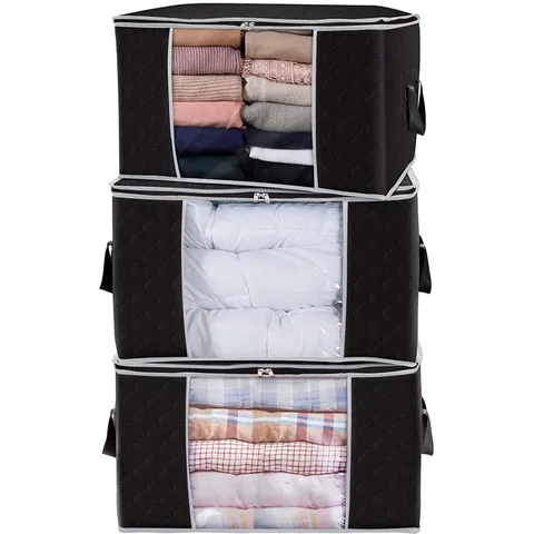 Sac de Rangement de Couette en Non-Tissé Épais Grande Capacité Organisateur de Vêtements Pliable Avec Fenêtre Transparente