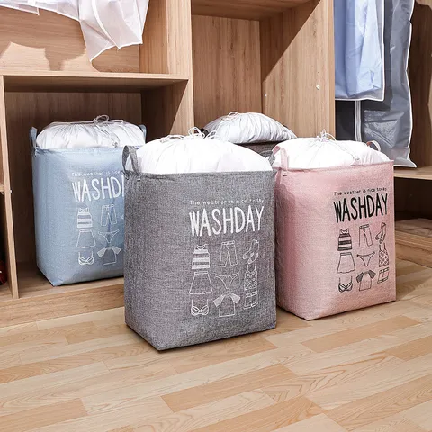 Cesta de Ropa Plegable de Gran Capacidad de Tela No Tejida Cesta de Almacenamiento con Cordón y Asas para Ropa Edredón Hogar