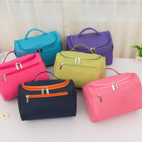Grande Capacité Trousse de Toilette de Voyage en Nylon Imperméable Organisateur de Cosmétiques Portable Sac de Rangement Multicolore