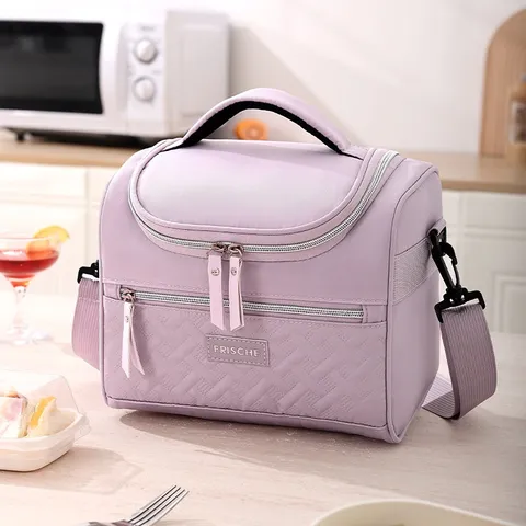 Sac à Déjeuner Isotherme en Polyester pour Femmes Hommes Boîte à Bento Thermique Matelassée Portable Étanche