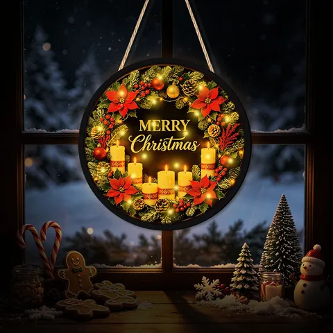 Weihnachten LED Beleuchtetes Hängendes Holzschild Festliches Fenster Wand Ornament Feiertag Party Heimtextilien Anhänger