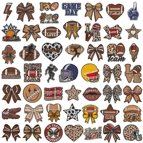 Cartoon Football Leopard Embroidery Patches Cute Bow Heart Star Iron On Applique Clothing Decor DIY Badge