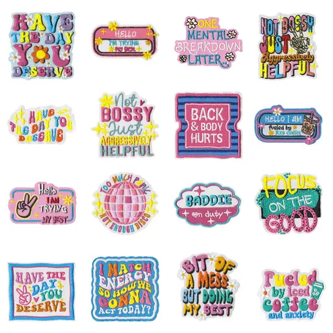 Funny English Slogan Embroidery Patches Iron On Badges For Clothing Jackets Backpacks DIY Decorative Accessories