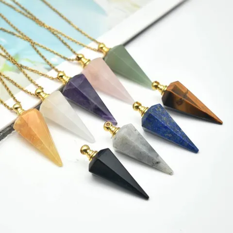 Natürlicher Kristall Hexagonale Säule Parfüm Ätherisches Öl Diffusor Anhänger Halskette Zum Öffnen Schraube Geflochtenes Seil Kette Schmuck