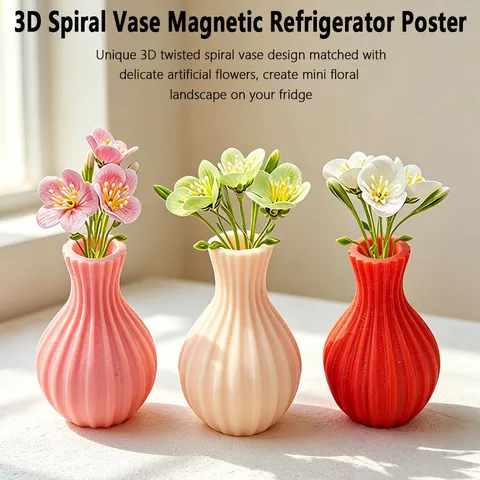 3D Magnetic Flower Vase Refrigerator Magnet Creative Artificial Flower Pot Vertical Stripe Home Decor Fridge Sticker