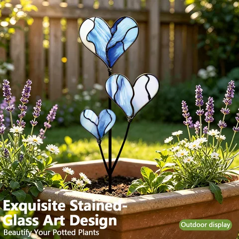 Metall Garten Pflanzenstäbe Buntglas Herzförmig Outdoor Hof Rasen Dekorative Ornamente Topf Zubehör