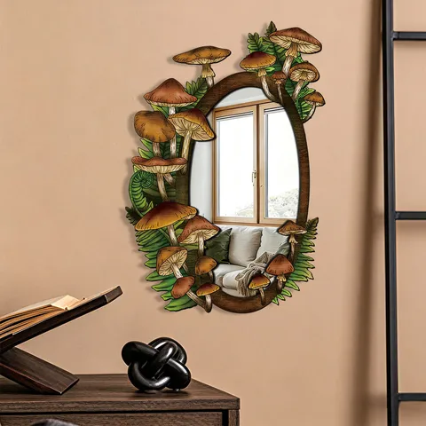 Bohemian Wooden Acrylic Decorative Mirror 3D Wall Art Aesthetic Hanging Mirror For Bedroom Home Room Decor