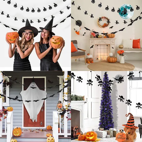 Halloween Hängendes Banner Perlenpapier Fledermaus Spinne Kürbis Hexe Totenkopf Girlande Party Innenbereich Wanddeko