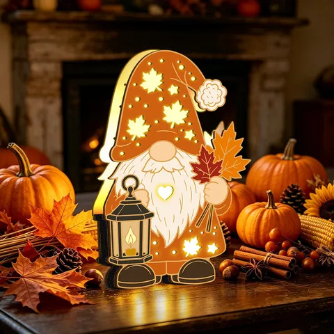 Thanksgiving Wooden Gnome Night Light Table Ornament Fall Pumpkin Maple Leaf LED Light Desktop Decor Holiday Party Gift