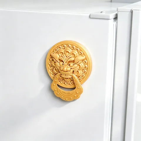 3D Creative Lion Head Door Knocker Fridge Magnet Vintage Gold Resin Magnetic Sticker Home Kitchen Decor