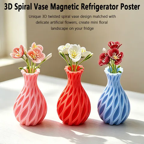 3D Magnetic Flower Vase Fridge Sticker Creative Artificial Flower Refrigerator Magnet Home Office Plastic Craft