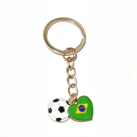 Alloy Football National Flag Drip Oil Pendant Keychain Key Ring Metal Bag Charm DIY Jewelry Accessory