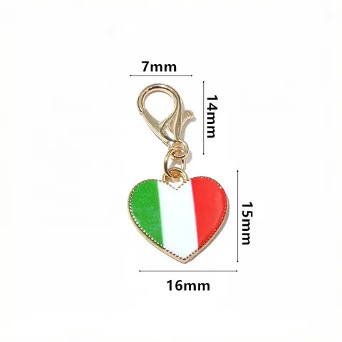Zinc Alloy Enamel Heart National Flag Pendant With Lobster Clasp DIY Jewelry Making Accessory