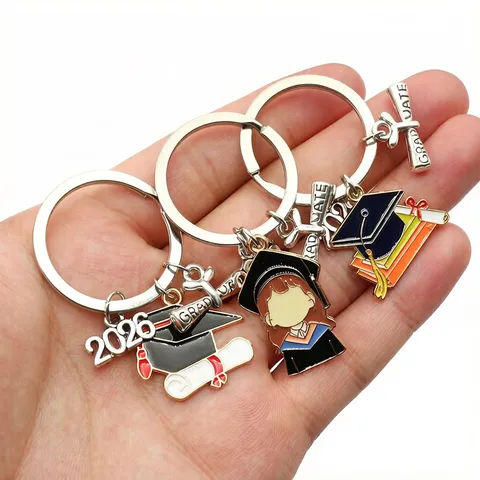 Alloy Graduation Season Keychain Graduate Cap Diploma Number Pendant Metal Key Ring DIY Party Gift
