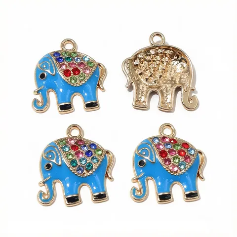 Rhinestone Zinc Alloy Drip Oil Elephant Pendant DIY Handmade Jewelry Craft Accessories Vintage Style Animal Charm Component