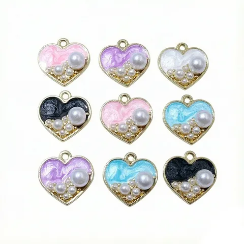 Drip Oil Zinc Alloy Artificial Pearl Heart Pendant Charm DIY Jewelry Accessories For Bracelet And Earrings