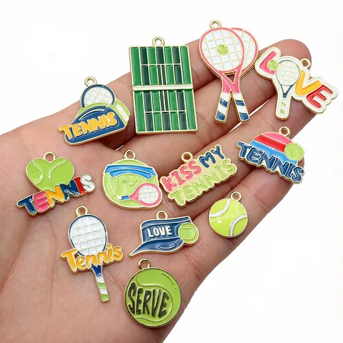 Zinc Alloy Oil Drop Tennis Racket Ball Sports Pendant DIY Jewelry Making Charm Keychain Bag Pendant Accessories