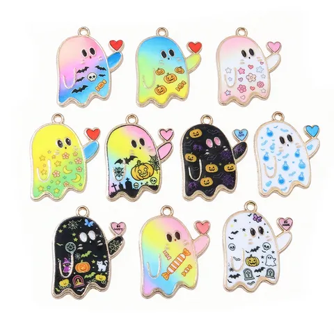 Zinc Alloy Drip Oil Halloween Ghost Pumpkin Pendant DIY Jewelry Making Accessories Charms For Bracelet Earrings Keychain