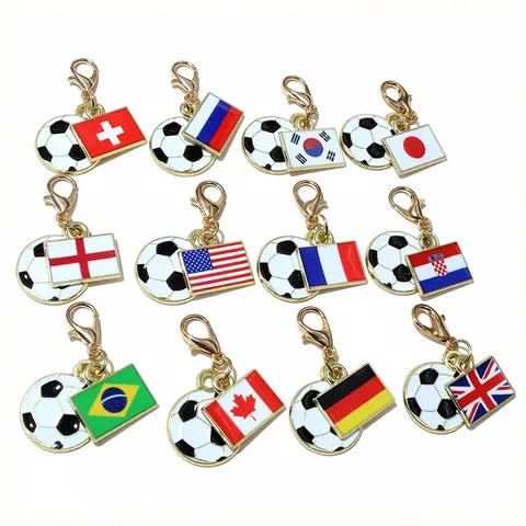 Alloy Football National Flag Enamel Pendant With Lobster Clasp Keychain DIY Jewelry Accessories Charm Gift