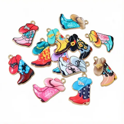 Vintage Alloy Western Cowboy Boot And Hat Enamel Charms DIY Jewelry Accessories Pendant For Keychain Backpack Decor