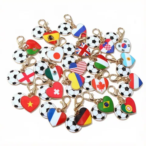 Zinc Alloy Enamel National Flag Football Pendant Charm With Lobster Clasp Keychain DIY Jewelry Accessories
