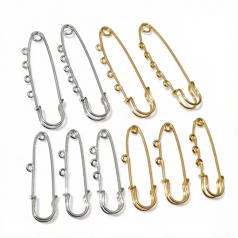 Stainless Steel Brooch Safety Pin With Welded Small Circle Holes Gold Silver Plated Fashion Jewelry DIY Accessory