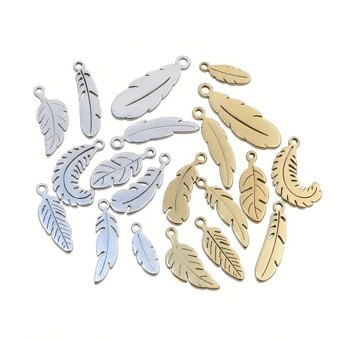 Stainless Steel Feather And Leaf Pendant DIY Jewelry Accessories Gold And Silver Plated Charm For Necklace Keychain Making