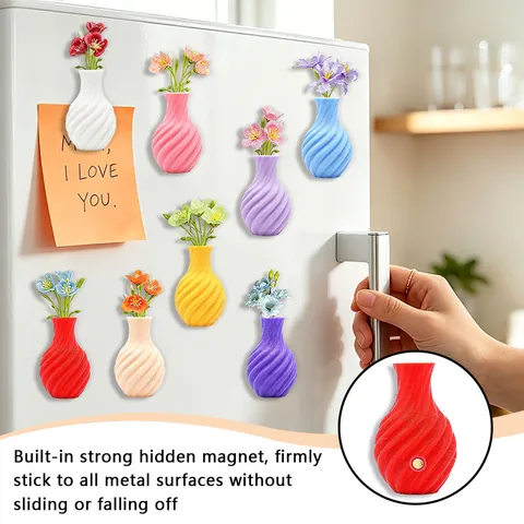 Magnet de Réfrigérateur Vase en Spirale Imprimé en 3D Créatif Mignon Mini Pot de Fleurs Autocollant Magnétique Décoration Maison Bureau
