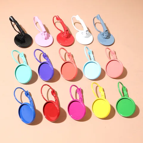 DIY Earring Tray Base French Ear Hooks Round Bezel Settings Blank Earring Findings Iron Jewelry Making Accessories