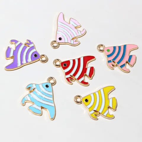 Zinc Alloy Drip Oil Striped Sea Fish Pendants Cute Animal Charms DIY Jewelry Making Accessories Craft Findings