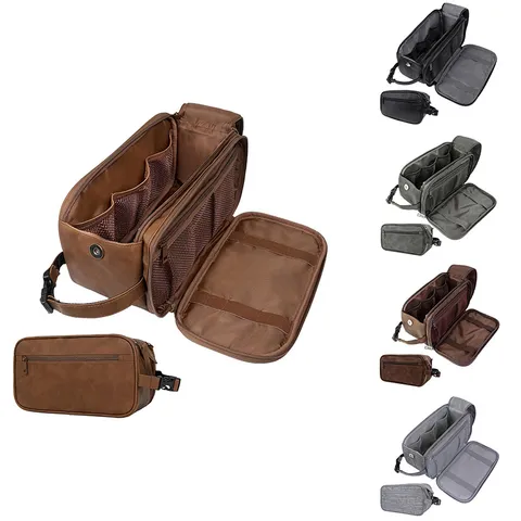 Men's Travel Toiletry Bag Waterproof PU Leather Large Capacity Multipurpose Makeup Organizer Shaving Dopp Kit Bag For Men