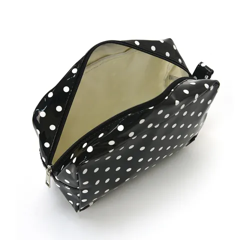 Waterproof Leather Cosmetic Bag Polka Dot Toiletry Pouch Travel Makeup Organizer