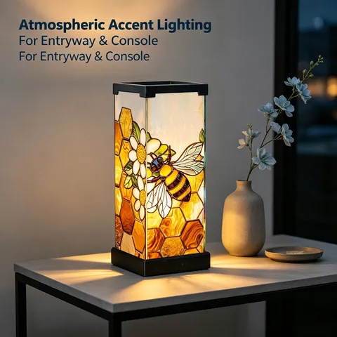 Acrylic Stained Glass Style Bee Honeycomb Night Light Decorative LED Desk Lamp For Bedroom Warm Atmosphere USB Powered Table Lamp