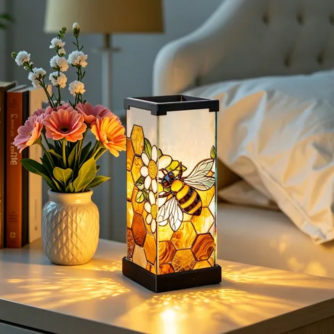 Acrylic Stained Glass Style Bee Honeycomb Night Light Decorative LED Desk Lamp For Bedroom Warm Atmosphere USB Powered Table Lamp