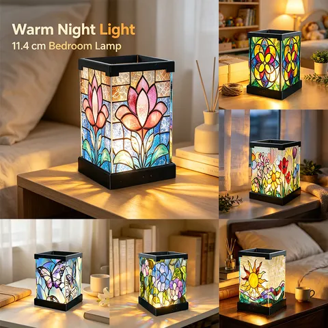 Style Verre Teinté Acrylique LED Veilleuse Chambre De Chevet Table Lampe Décorative USB Alimenté Art Ornement