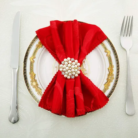 Rhinestone Artificial Pearl Flower Napkin Ring Gold Alloy Napkin Buckle Holder For Hotel Wedding Table Decor