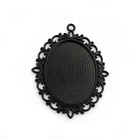 Vintage Black Oval Pendant Base Tray Zinc Alloy Cameo Cabochon Setting Blank Bezel Tray DIY Jewelry Making Accessories