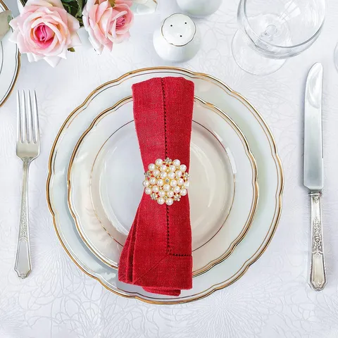 Rhinestone Artificial Pearl Flower Napkin Ring Gold Alloy Napkin Buckle Holder For Hotel Wedding Table Decor