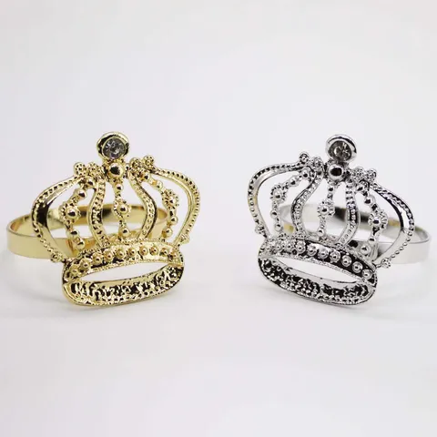 Crown Napkin Ring Metal Rhinestone Table Decor For Wedding Banquet Party Dinner Tablecloth Accessories Gold Silver